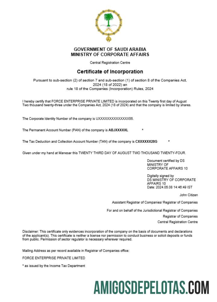 Certificado de registro comercial da Arábia Saudita para download, modelo Word e PDF (1)